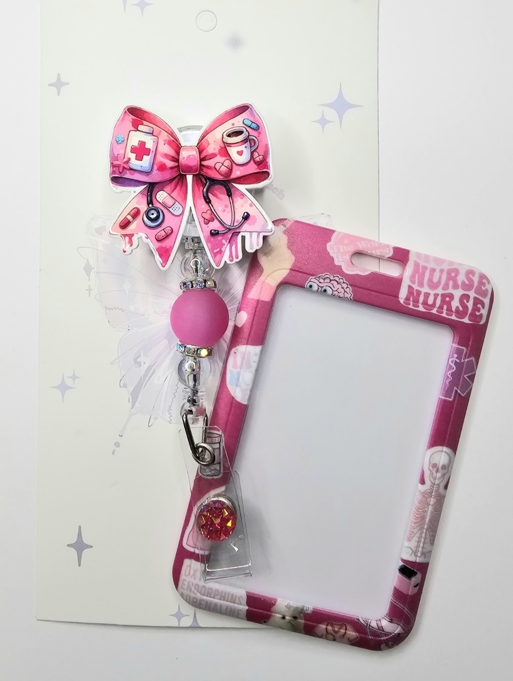 Hand Crafted Pink Nurse-Themed Badge Reel & ID  Holder